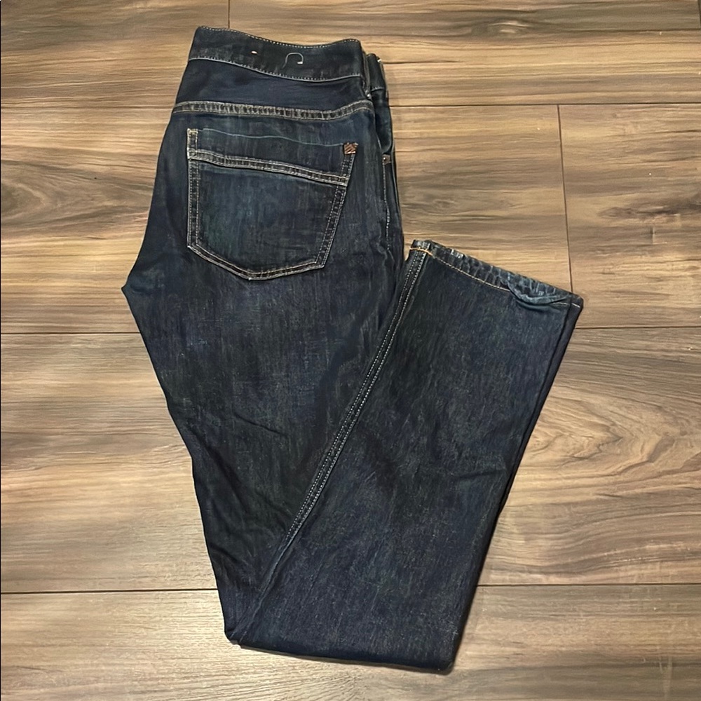 Blue Straight Jeans with Worn-In Look